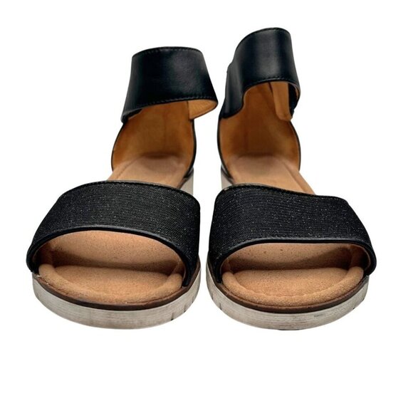 GABOR BLACK LEATHER HOOK & LOOP ANKLE STRAP GLITTER WEDGE SANDALS - 6.5 (4UK) - Picture 2 of 11